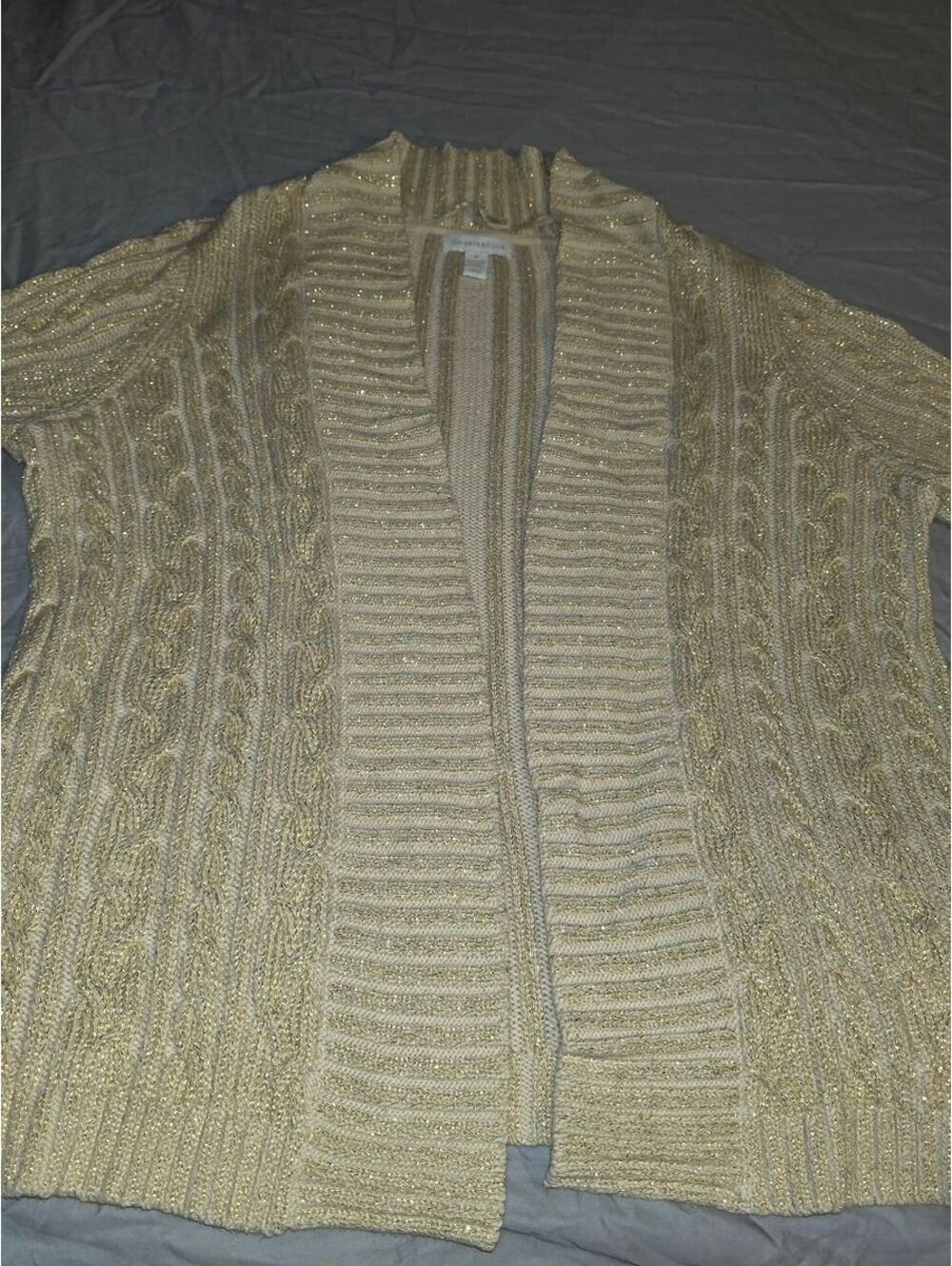 Charter Club Gold Metallic Shimmer Knit  Cardigan / Sweater   Size Medium